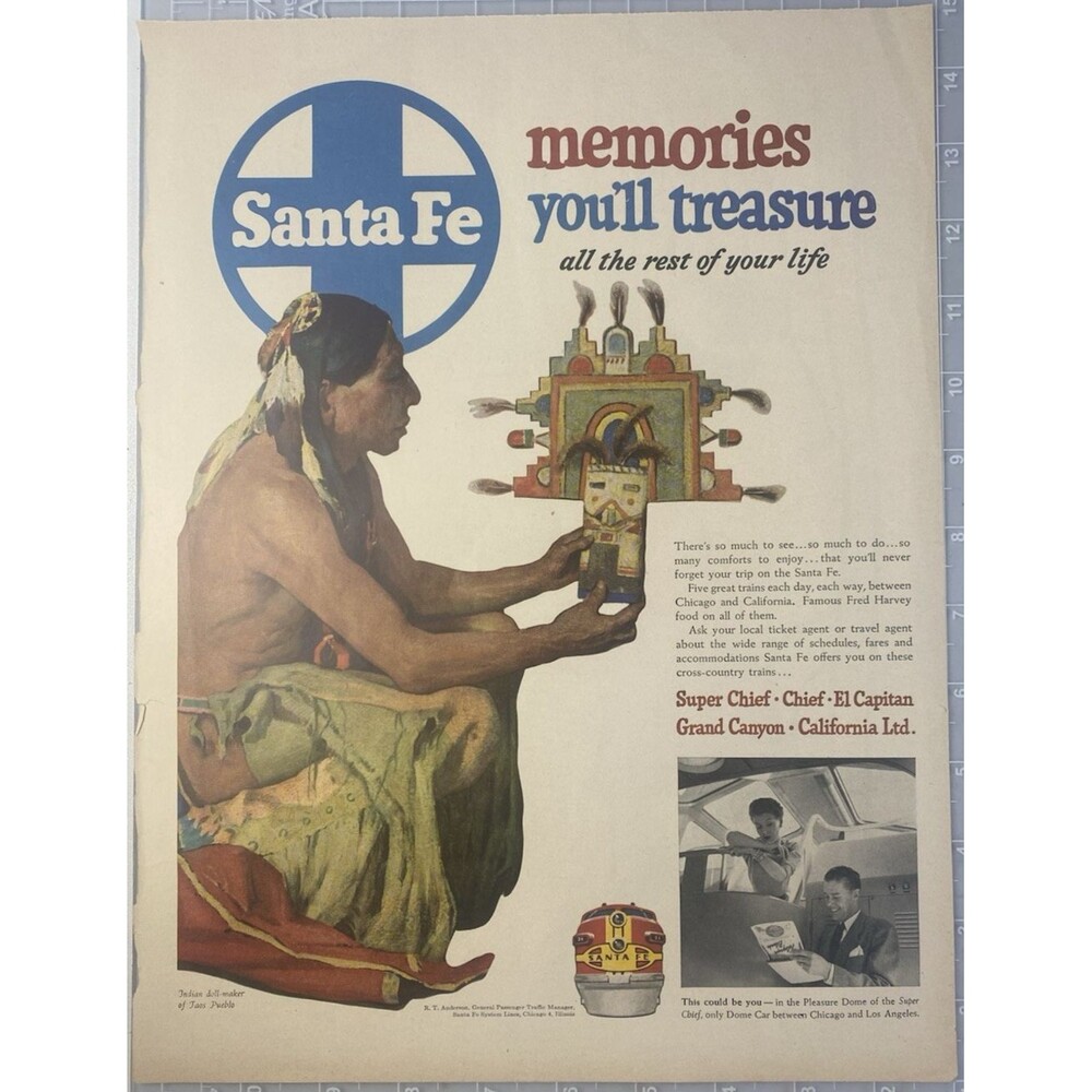 Santa Fe Railroad "Memories You'll Treasure" Vintage Print Ad 1952